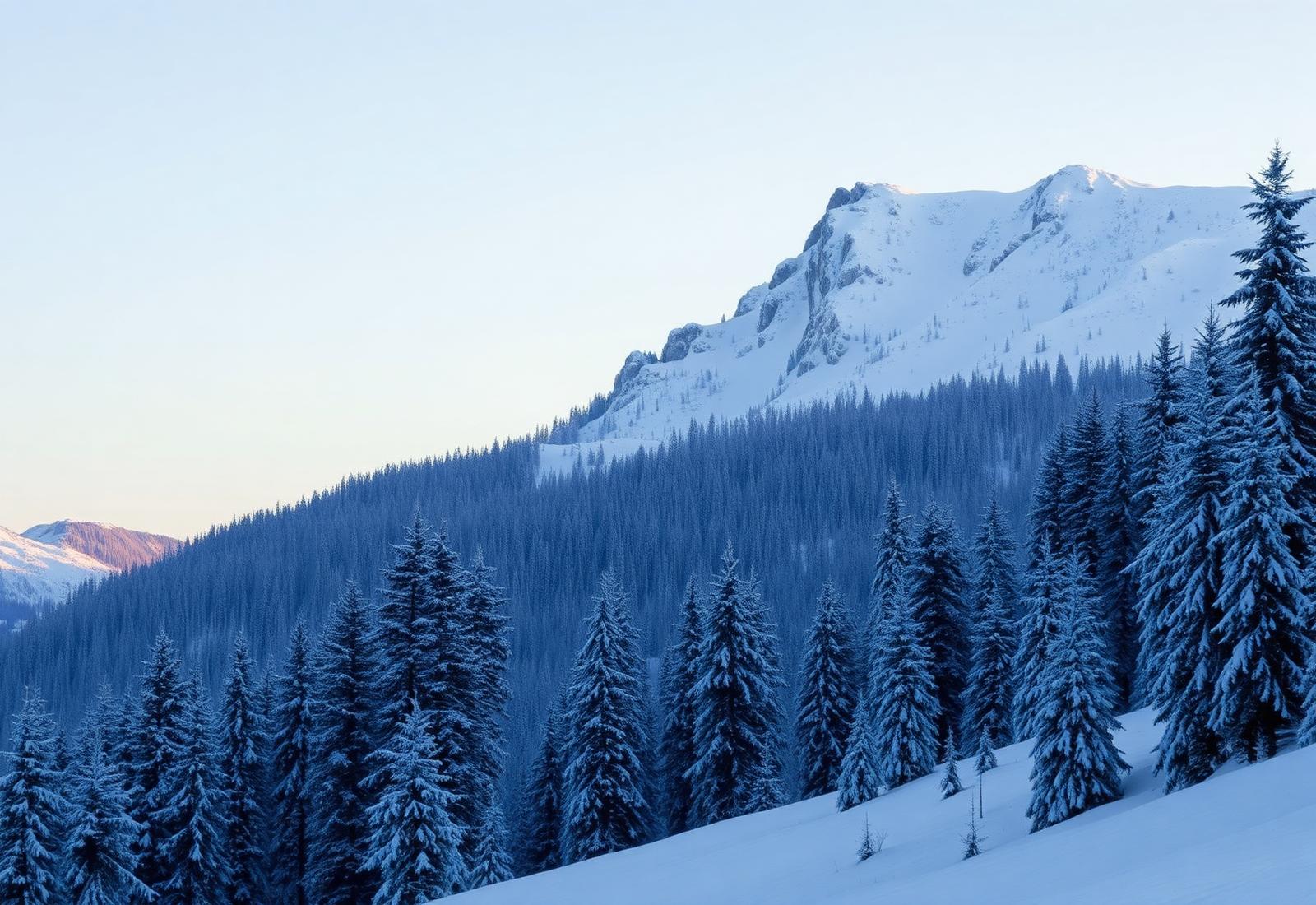 Stille Winterlandschaft mit verschneitem Nadelwald